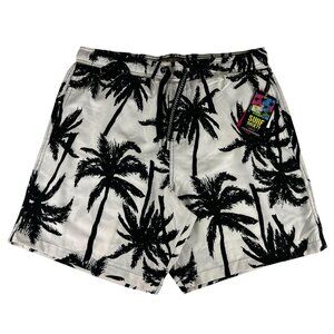 Surf Society Palm Trees Swim Tunks Board Shorts Men's L White Black Lined Beach